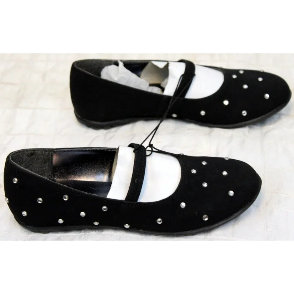 Childrens Place Stone Flat Ballet Shoe Slipper Dress Rhinestones Girl sz 6 Black